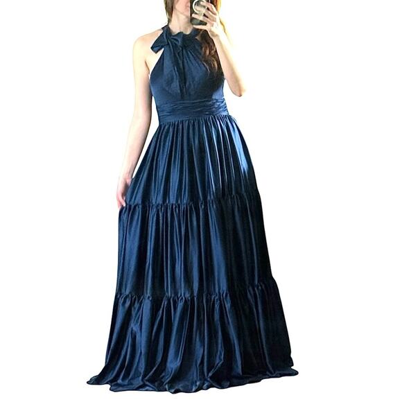 Mac Duggal Ruffle Halter Neck Satin Evening Gown 50658 Size 6 NWT - Picture 7 of 16